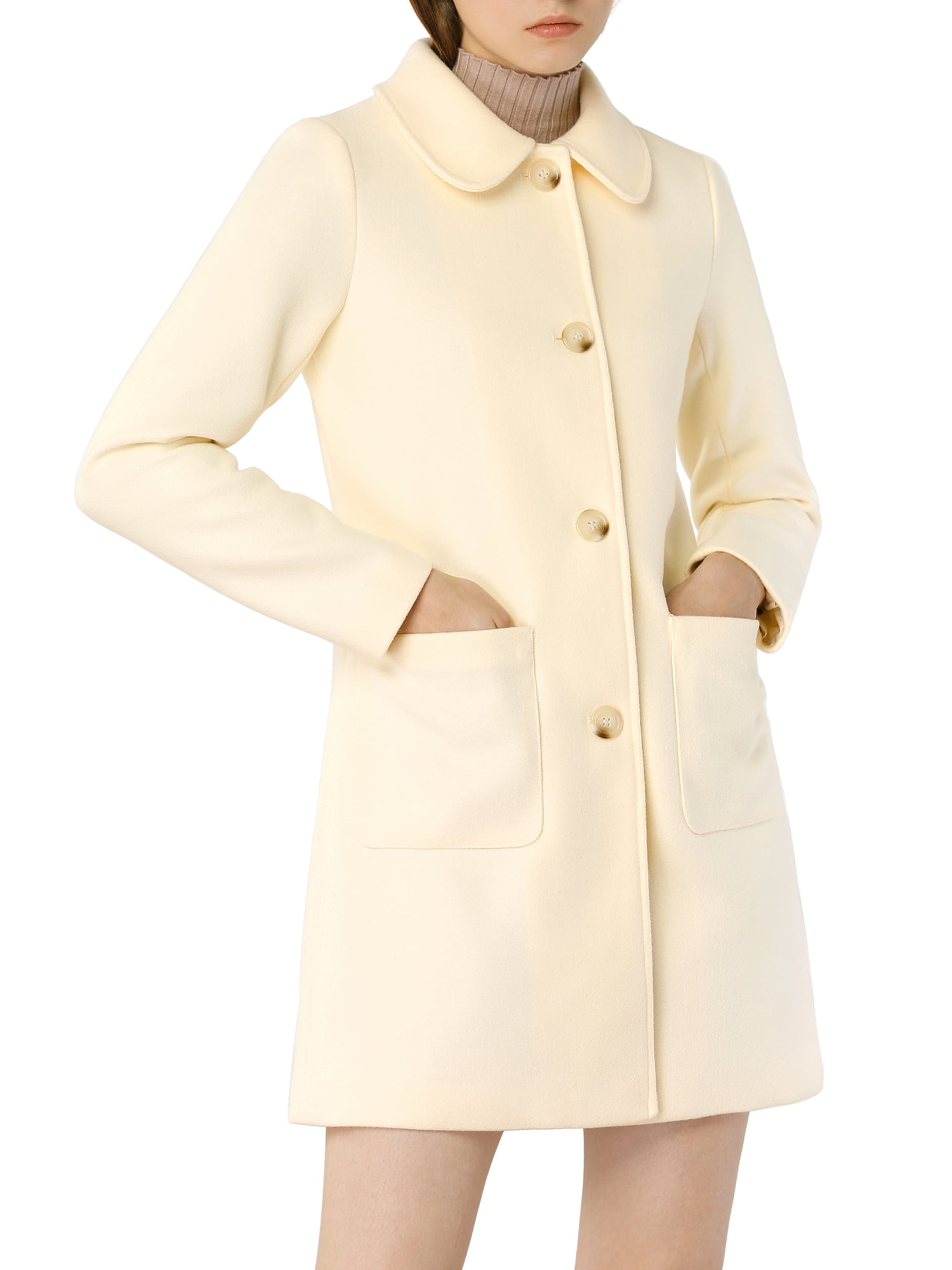 Allegra K Allegra K Women's Winter Coats Single Breasted Outwear Trench Coat M Cream White