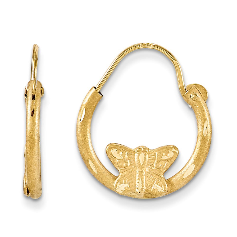 Madi K Kids 14k Yellow Gold Diamond Cut Butterfly Hoop Earrings 13mmx12mm 