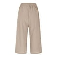thumbnail image 6 of Bloomae Women Linen Pants Summer Wide Leg Capri Pants Elastic High Waist Loose Cropped Lounge Trousers Culottes with Pockets Beige L, 6 of 8