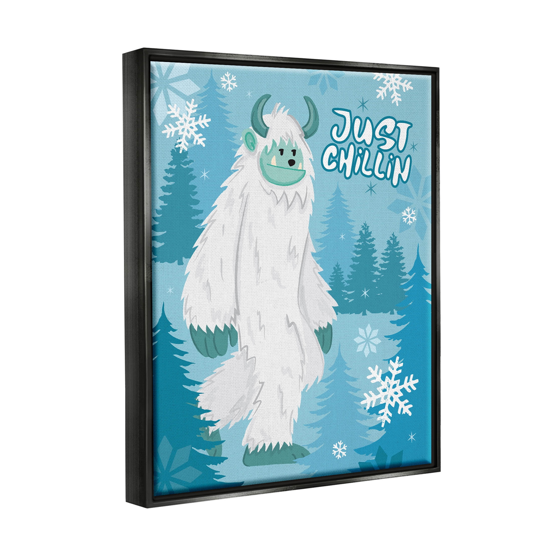 Just Chillin Funny Winter Yeti Holiday Graphic Art Jet Black Framed Art Print Wall Art