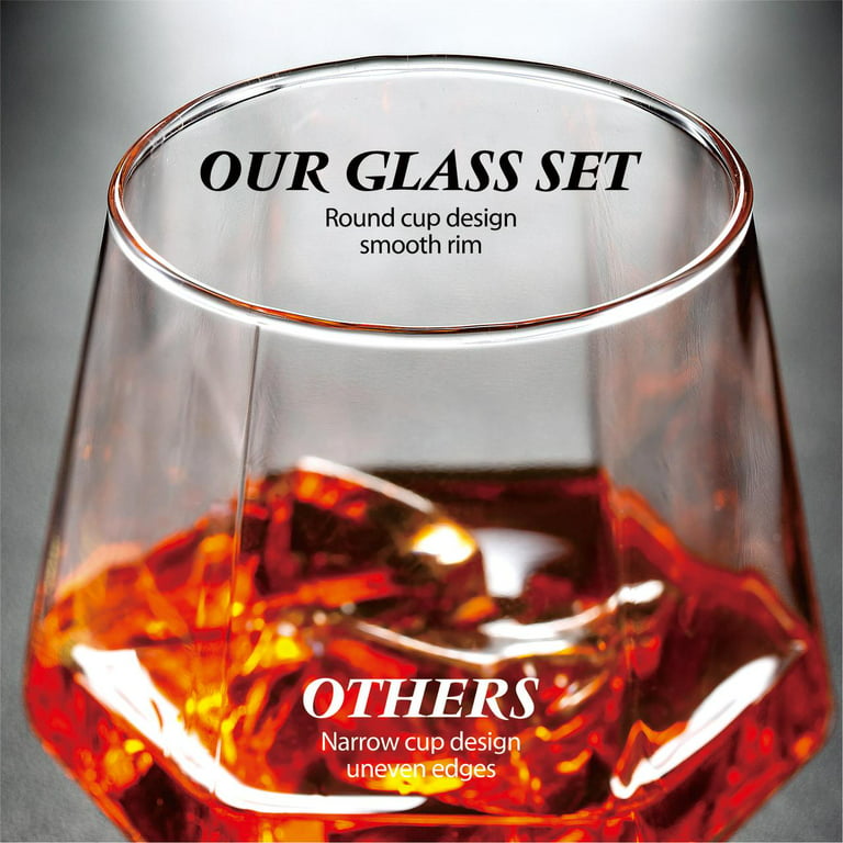 Diamond Whiskey Glasses, Stemless Bourbon Glass, Anti Rocking Drinking Glasses, Set of 2, Size: One size, Clear