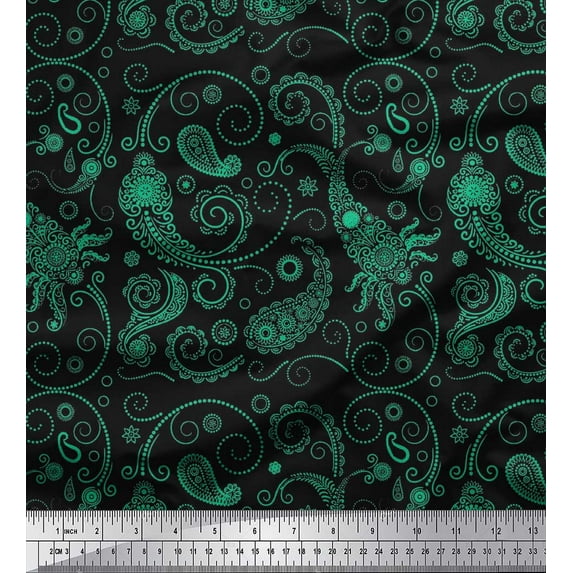 Soimoi Japan Crepe Satin Fabric Floral & Paisley Decor Fabric Printed Yard 42 Inch Wide