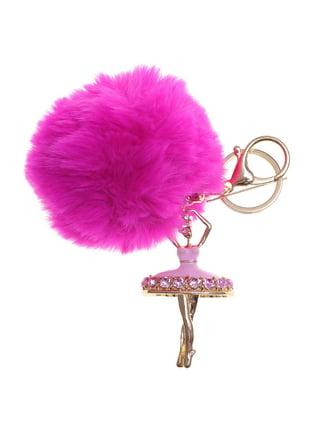 Colored Pom Pom Keychain Bulk Heart Fluffy Fur Puff Ball Key for