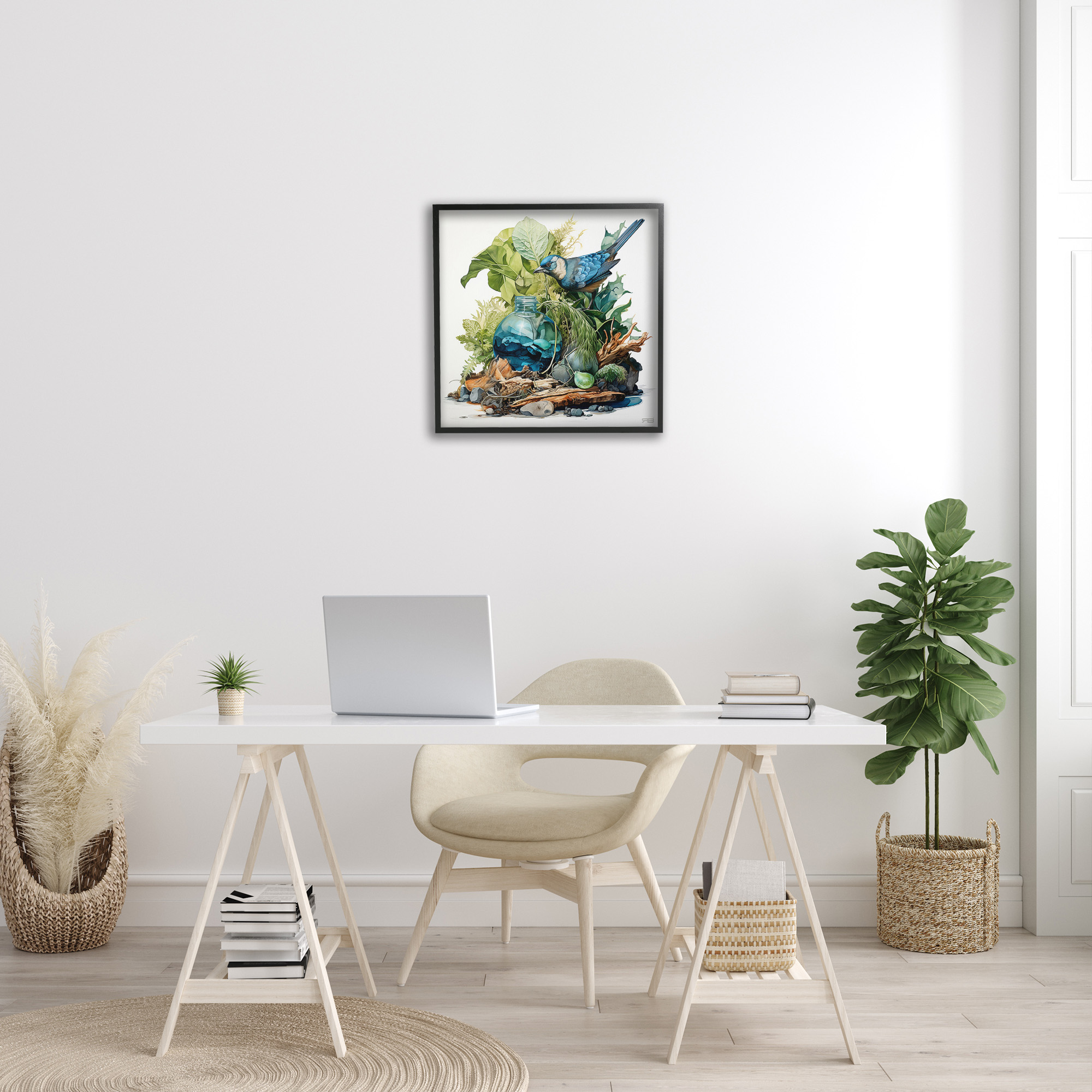 Stupell Industries Bluebird & Woodland Plants Animals & Insects Painting Black Framed Art Print Wall Art, 24 x 24
