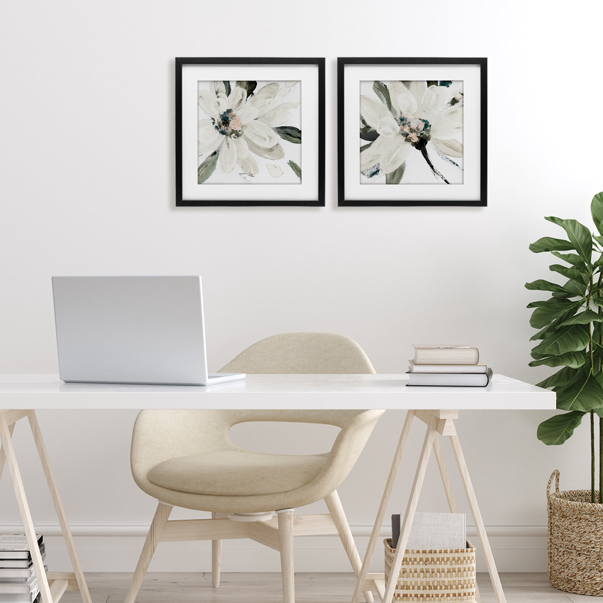 Stupell Industries Naturally Blooming White Flowers 2 Piece Black Framed Print Under Glass Set, design by Lanie Loreth