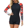 thumbnail image 3 of AUNVITO Women's One-Piece Swimsuit Long Sleeve with Front Zipper Print Design Elastic Fit Conservative for Surfing and Swimming, 3 of 9