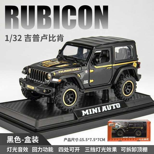 1:32 Jeeps Wrangler Rubicon Off-Road Alloy Model Car Toy Diecasts Metal Casting Sound and Light Car Toys For Children Vehicle black with box