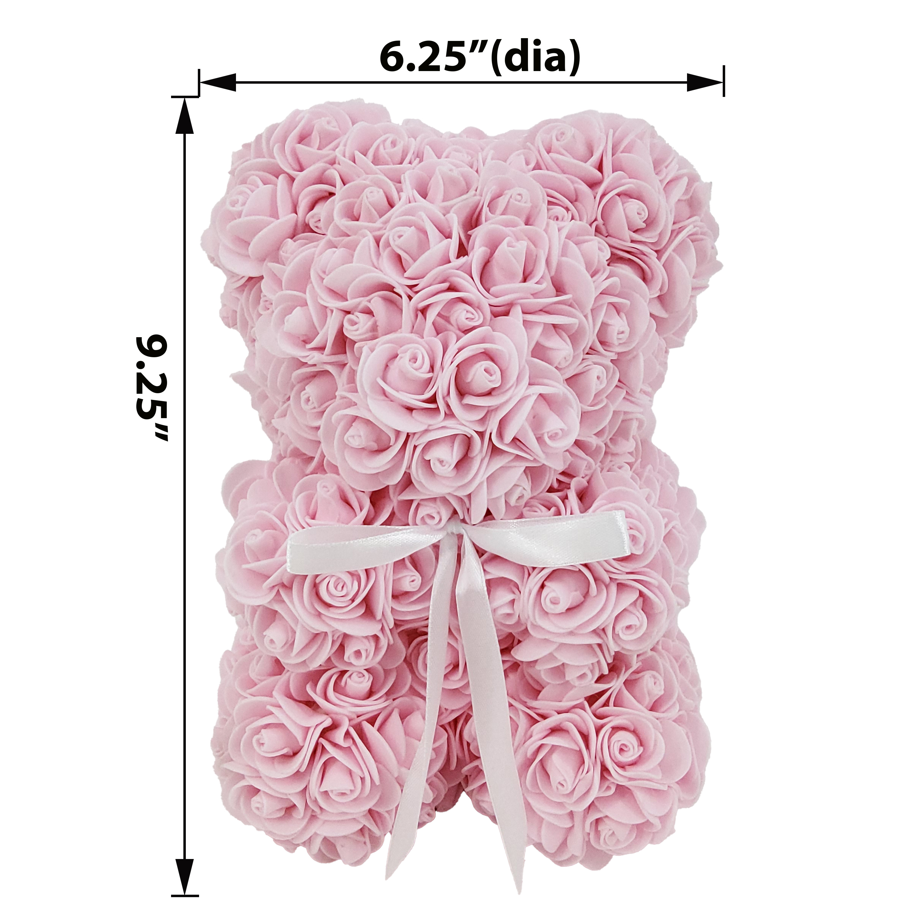 Way To Celebrate 9.25" Artificial Rose Bear Valentine's Day Gift, Light Pink Color