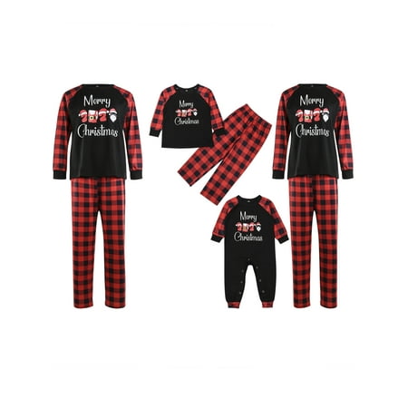 Family Matching Christmas Pajamas Plus Size Set Red Plaid Tops Pants Loungewear Sleepwear