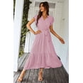 thumbnail image 3 of Vestido PRETTYGARDEN Floral Boho Cruzado con Cinturón Rosa M, 3 of 6