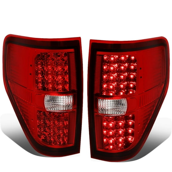 DNA Motoring For 09-14 Ford F150 Full LED Red Chrome Tail Light Brake Lamps Pair