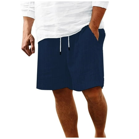Gyexs Men s Baggy Sweat Shorts Comfortable Cotton Elastic Waist Shorts Stretch Summer Beach Sweat Shorts Holiday Clothing Navy Size L