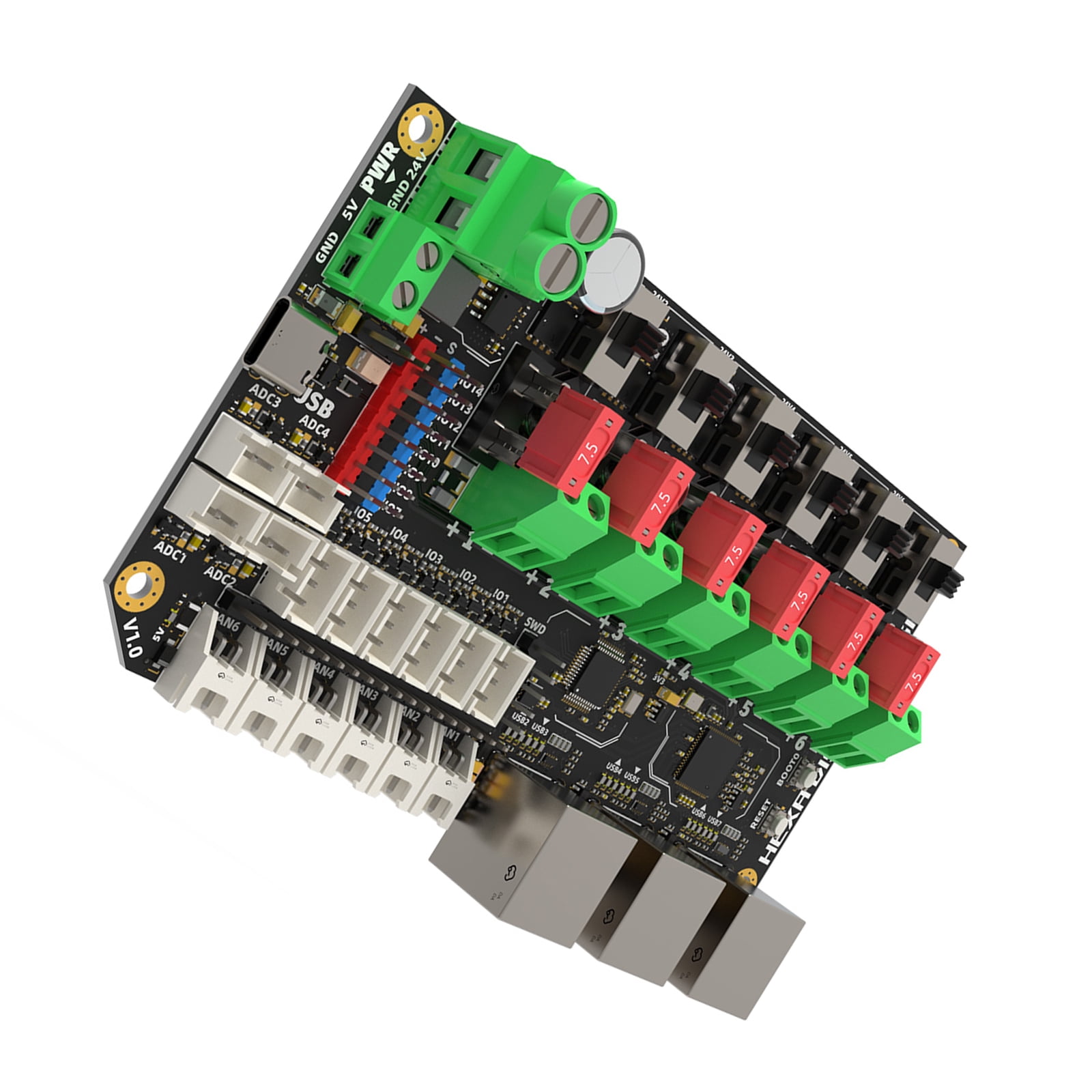 6 Port USB2.0 Hub Hexa Distro Fusions With CAN2.0 Connectors And 24V Power Distribution For Multiple Head Printer