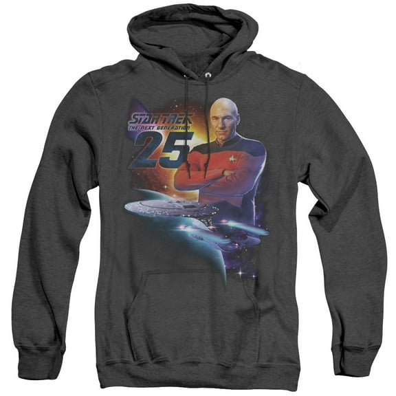 Star Trek Tng 25 Adult Heather Hoodie Sweatshirt Black