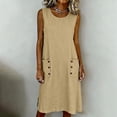 thumbnail image 2 of MaFYtyTPR Women's Summer Casual Dress Round Neck Side Pockets Oversized Fit Decorative Buttons Linen Cotton Casual Dresses A-Khaki S, 2 of 5