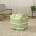 thumbnail image 4 of LR Home Square Apple Green/White Recycled Chindi Medium-Sized Indoor Pouf, 18"x18"x18", 4 of 10