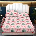 thumbnail image 6 of Jeiento Pink Christmas Tree Bow Print Bedding Set, 2 Decorative Pillow Covers + 1 Deep Pocket Fitted Sheet, 3-Piece Soft Bed Linen Set for Bedroom Guest Room Holiday, King Size, 6 of 7