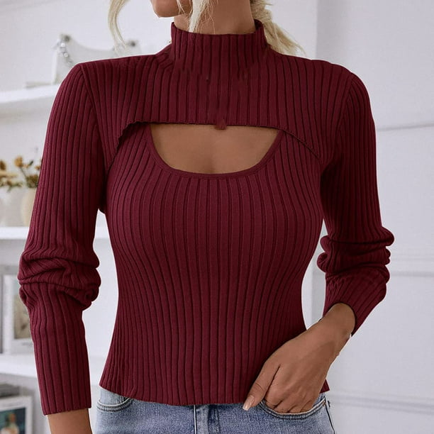 nsendm Womens Sweater Adult Female Clothes 6x Sweatshirts for Men Women's  Solid Color Elegant Camisole Knitted Sweater Long Sleeve Hollow Out Mens  Fleece Red Size S 