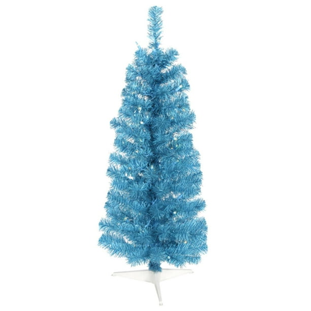 3' PreLit Sparkling Sky Blue Pencil Artificial Christmas Tree Blue