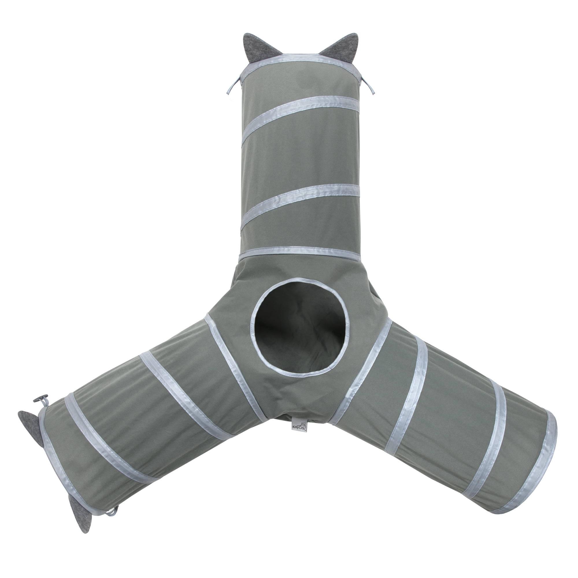 Kitty City Gray Pop-Up 3-Way Cat Tunnel with Catnip Toys, Expandable Playset for Cats & Kittens