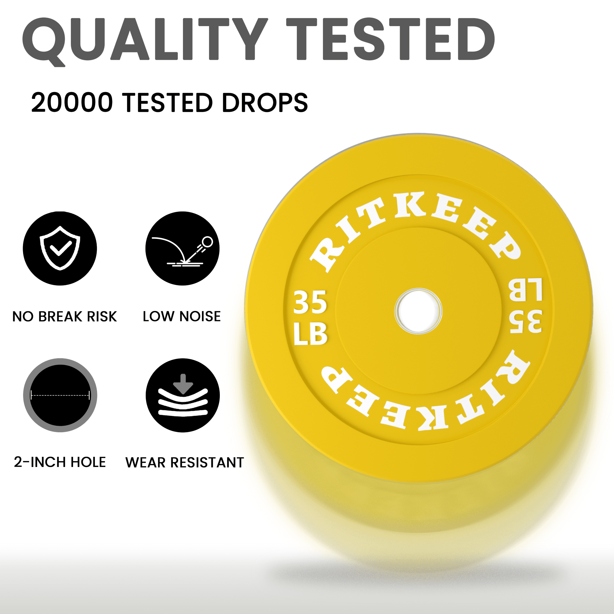 Ritkeep 2" Olympic Low Bounce Rubber Bumper Weight Plates for Home Gym