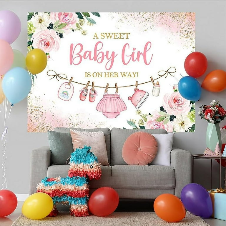 Cute Clothes Baby Shower Backdrop for Girls a Sweet Baby Girl is