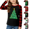 thumbnail image 2 of gcong Christmas Shirts for Girls Xmas Tree Print Raglan Long Sleeve Loose Shirts Crew Neck Tops Baggy Snowflake Blouse Size 3-12 Years, 2 of 5