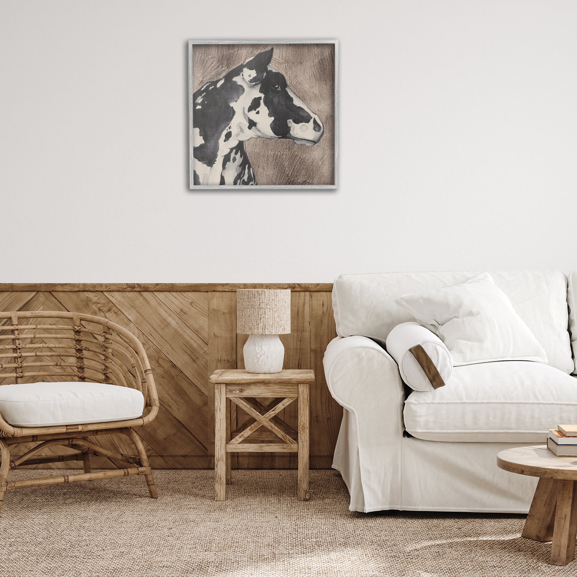 Stupell Industries Rustic Cow Looking Right Animals & Insects Painting Gray Framed Art Print Wall Art, 24 x 24