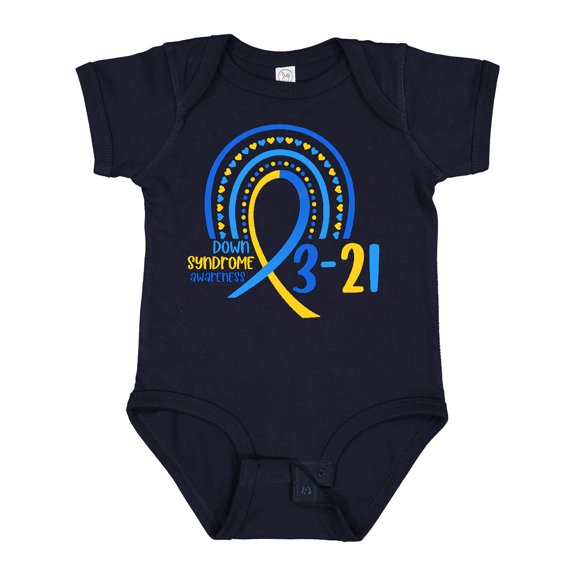 Inktastic 3-21 World Down Syndrome Day Blue and Yellow Rainbow Ribbon Boys or Girls Baby Bodysuit