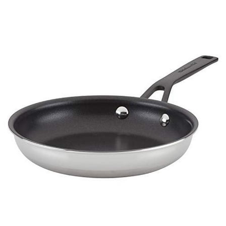 KitchenAid 5-Ply Clad 8.25 Inch Stainless Steel Nonstick Induction Frying Pan, Dishwasher Safe and Oven Safe to 500°F, Polished Stainless Steel
