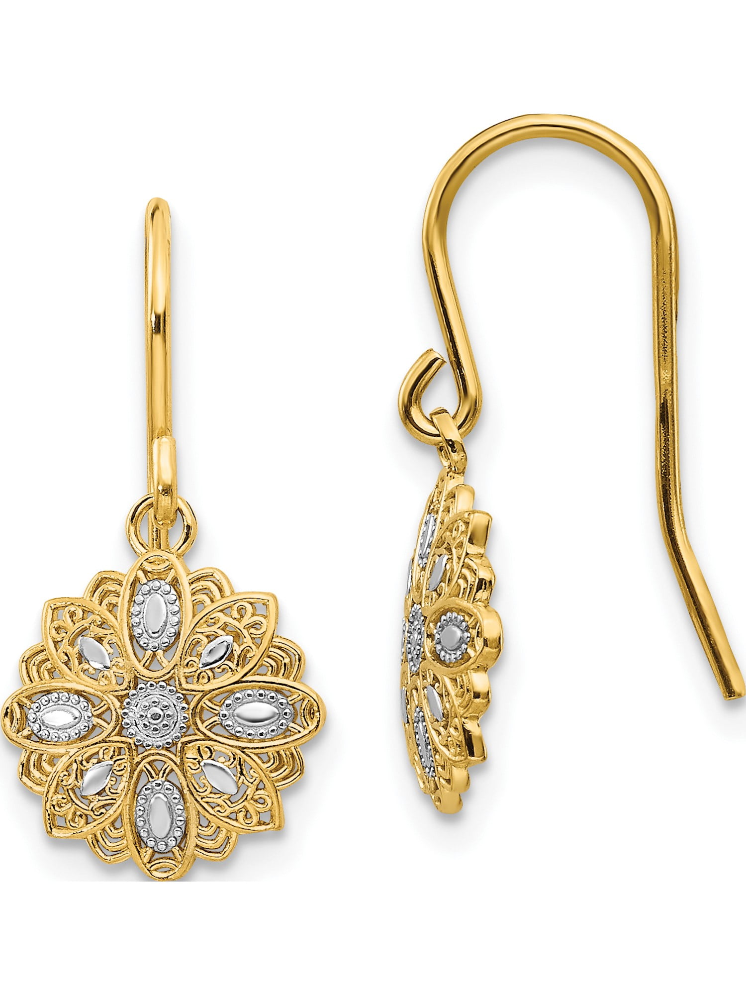 14kt Polished /& Rhodium Fancy Post Earrings