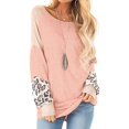 thumbnail image 1 of Womens Color Block Leopard Round Neck Long Sleeve Casual Loose Tunic Shirts Tops Sweatshirt, 1 of 6