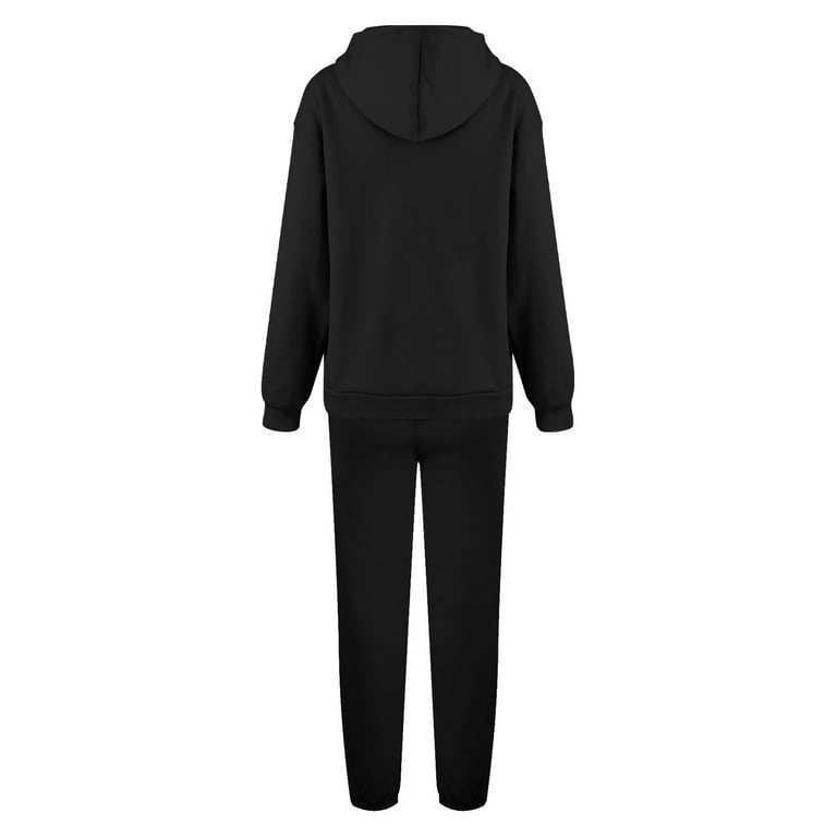 Mlqidk Women's 2 Piece Sweatsuits Half Zip Pullover Outfits Long Sleeve  Turtleneck Pullover Top & Drawstring Pants Sweatsuit Lounge Set Black XL 