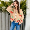 thumbnail image 5 of Women's Chunky Knit Tie-Front Cardigan with Cherry Pattern - Medium, Khaki, 5 of 7