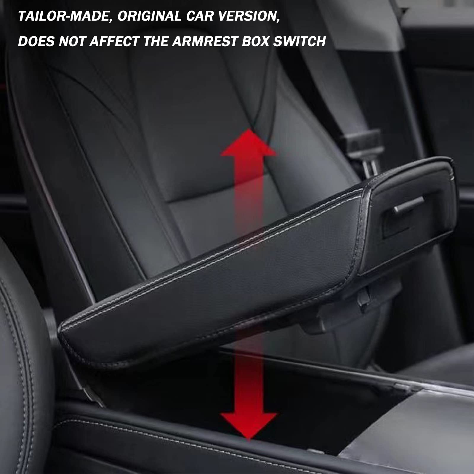 Center Console Cover for Tesla Model Y Model 3, Non-slip Armrest Cover for Tesla Model 3 Y Accessories, PU Leather Armrest Box Pad Protector (Black)