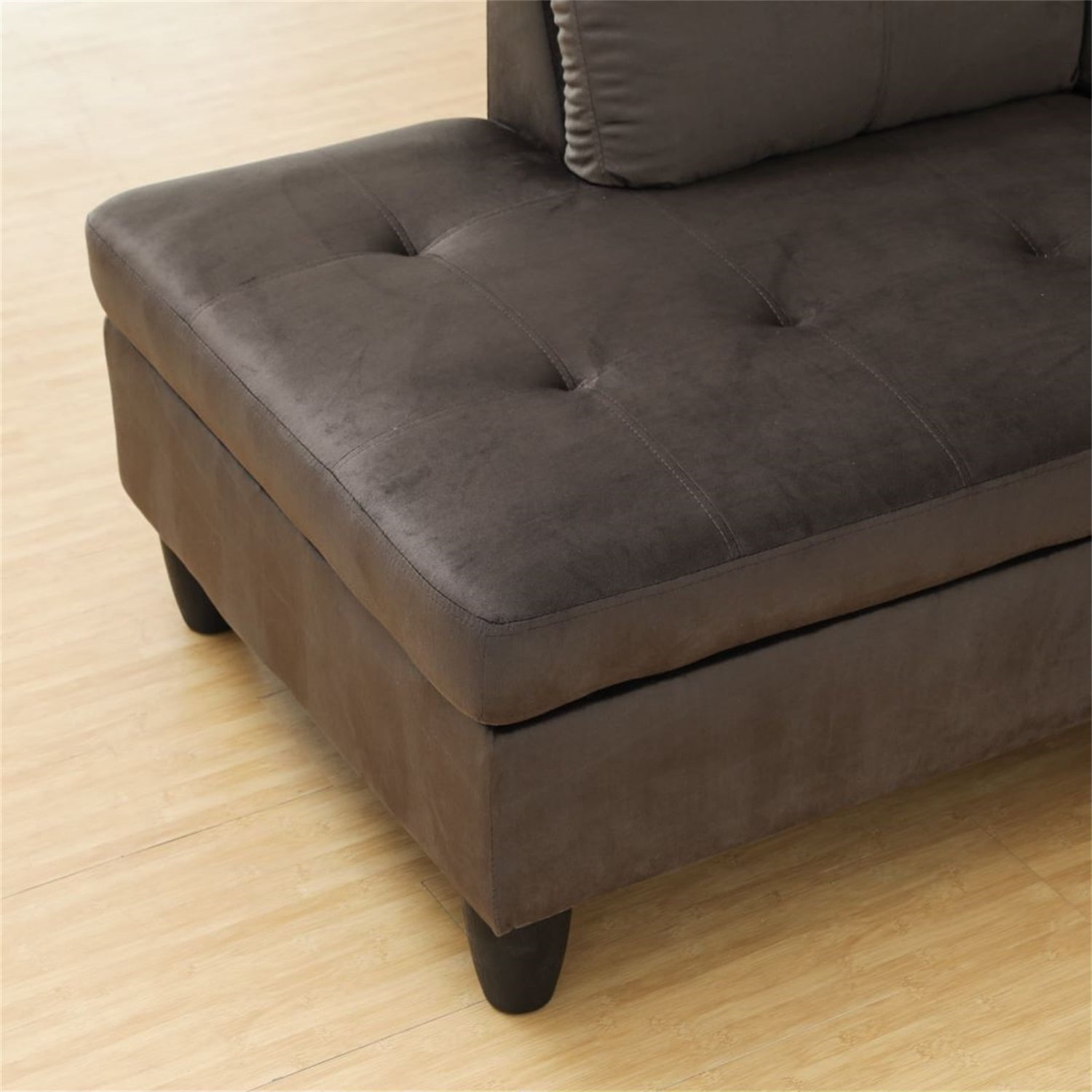 Hommoo Flannel Living Room Furniture Set, L Shaped Couch  Sectional Sofa, 4-Seat Couches and Sofa for Home, Apartment, Dorm, Dark Brown(No Ottoman)