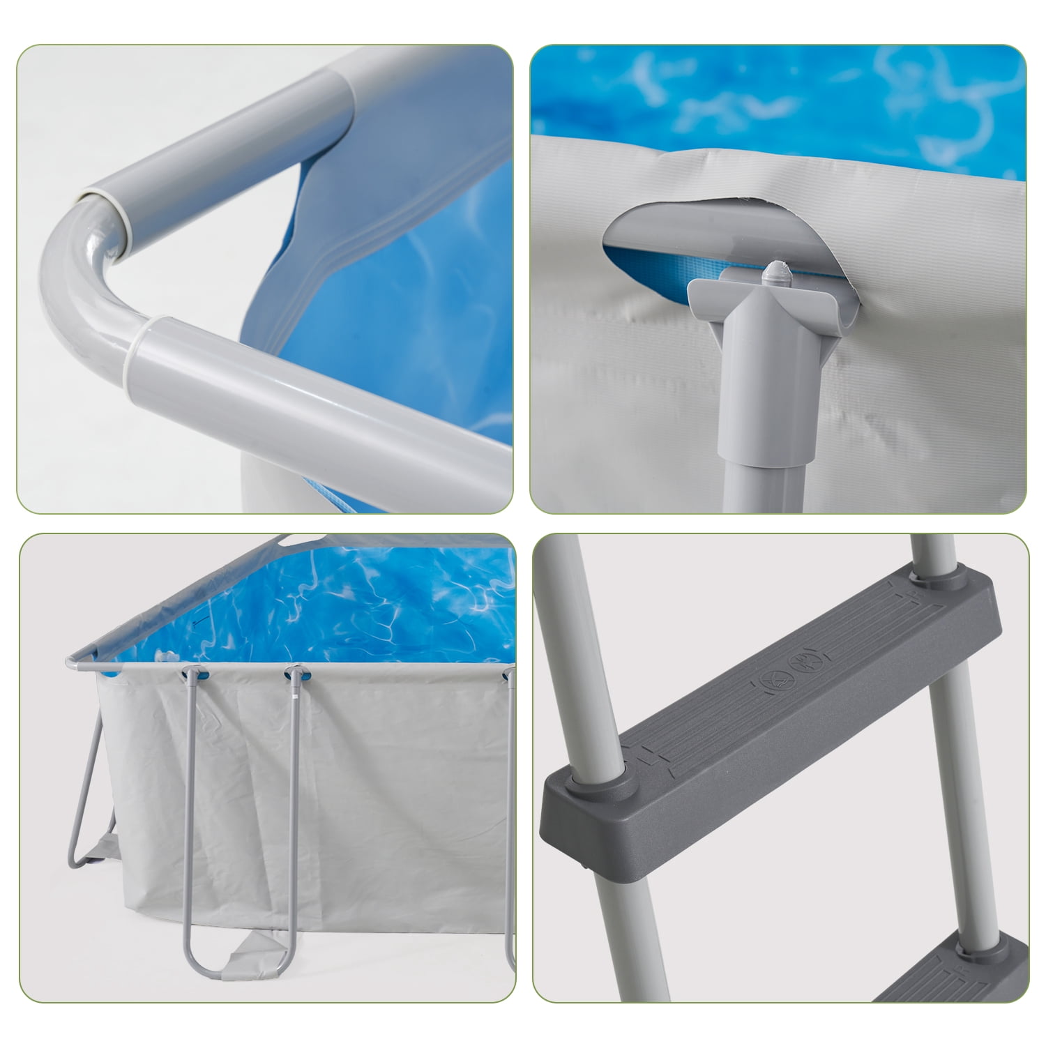 BaPiPro 18' U-Frame Swimming Pool, Gray, Thickened PVC Liner, with Filter Pump, Removable Ladder & Pool Cover, Spacious for Multiple People, Perfect for Parties and Daily Summer Use