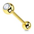 thumbnail image 1 of (14g ) Barbell Tongue Ring Anodized Gold Titanium with Jewel, 1 of 3