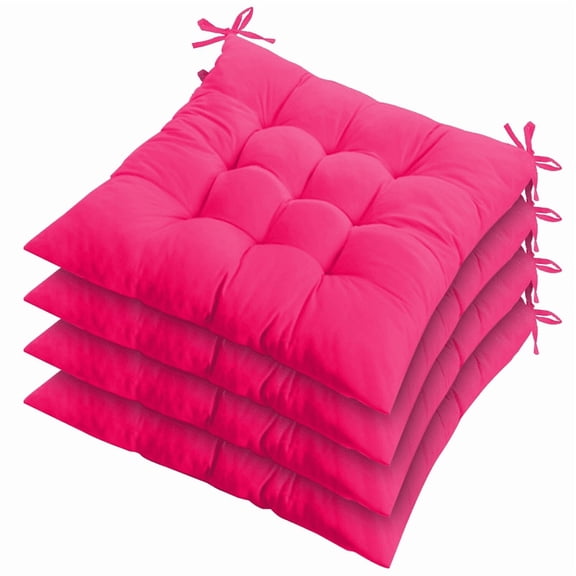 4 Pack Chair Cushions, Soft Square Seat Pads with Ties for Dining Chairs, Indoor Outdoor Patio Cushion Pillow, 17.7 x 17.7 in, Rose Red