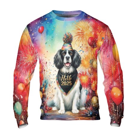 Hello 2025 English Springer Spaniel Celebrates Happy New Year Firework Balloon All Over Print 3D Sweatshirt Unisex Merch Springers Dog Lover Gifts - 02024