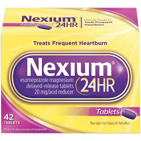 Nexium 24HR Tablet (20mg, 42 Ct) Delayed Release Heartburn Relief Tablets, Esomeprazole Magnesium Acid Reducer