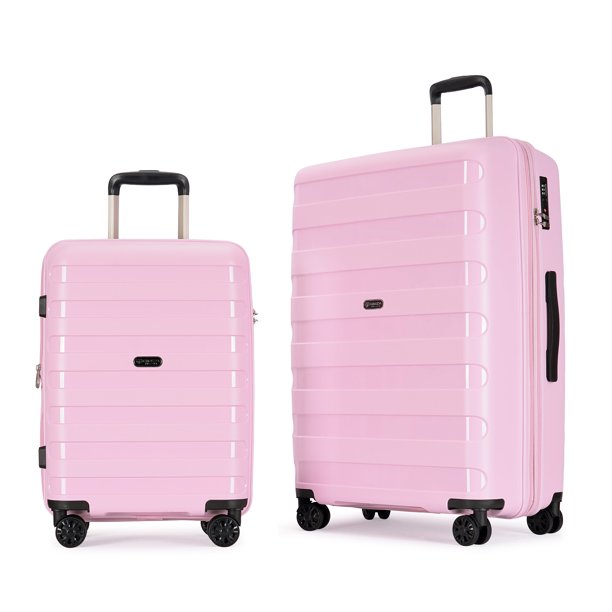Ginza Travel 2 Piece Expandable Hard Side Luggage Set,Spinner Suitcase with Tsa Lock,Pink
