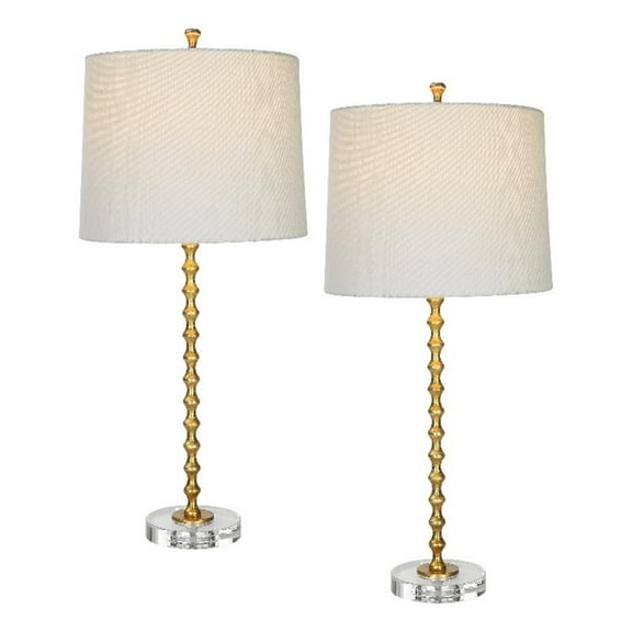 Bowery Hill Crystal and Steel Gold/White Table Lamp Round Coastal 29" Unassembled