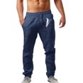 thumbnail image 1 of Pantalones casuales de lino para hombre, color liso, estampado de árbol, ligeros, sueltos, elásticos, con cordón, para verano, playa, yoga 075-azul marino 3XL 075-azul marino 3XL Xishao ropa, 1 of 2