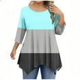 thumbnail image 2 of Qulqfy Women's Tops Spring 3/4 Length Sleeve Plus Size Shirts Crew Neck Tunic Swing Going Out Fall Tops Womens Blouses L, 2 of 5