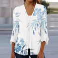 thumbnail image 2 of Wolfast Cardigans Décontractés pour Femmes à devant Ouvert Manches 3/4 Imprimé Boutons Grande Taille Blouses Amples, Bleu, P, 2 of 6