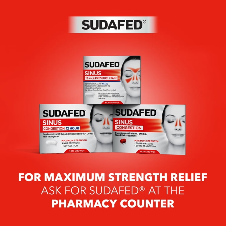 semaglutide and sudafed Sudafed PE Sinus Pressure + Pain Relief Decongestant Tablets, 24 Count