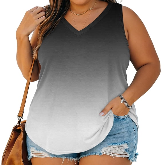Sevevn Womens Plus Size Tank Tops Summer Sleeveless V Neck T Shirts Casual Loose Fit Basic Tees Tunic Tops