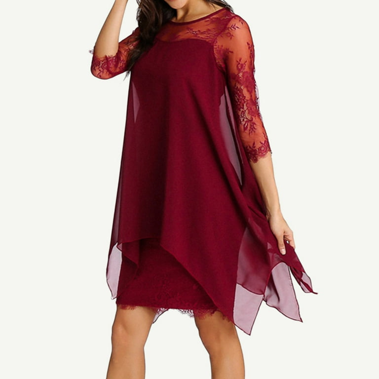 Chiffon overlay three shop quarter sleeve dress