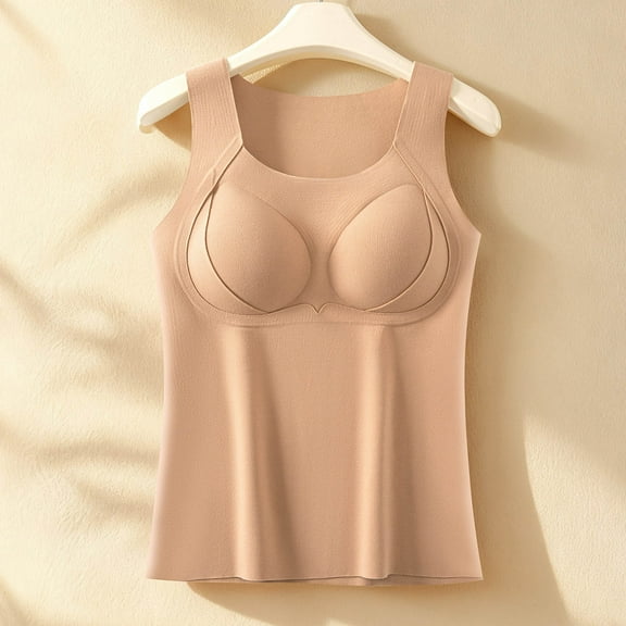 Abomasnow Womens U Neck Built-in Bra Tank Top High Stretch Sleeveless Slim Fit Shapewear Tummy Control Workout Causal Versatile Outfit